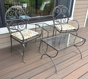 lot 24B image: Patio Chairs with Two Glass Top Tables