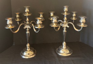 lot 75 image: Pair of 14.5-Inch Silverplate 5-Arm Candelabras