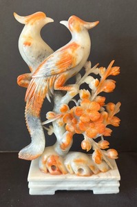 lot 83 image: Carved Stone Sculpture with Two Birds and Flower Motif