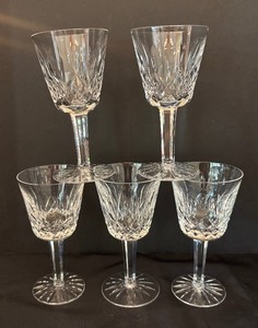 lot 86 image: Set of 5 Waterford Lismore Crystal Wine Glasses, 6 Inch