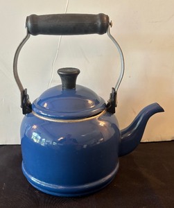 lot 91 image: Le Creuset Blue Enamel Cast Iron Tea Kettle