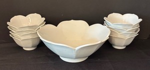 lot 94 image: Set of 7 White Ceramic Flower-Shaped Bowls,