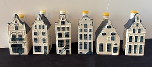 lot 100 image: Set of 6 KLM Delft Blue Ceramic Houses including KLM Delft House #78, #32 and More