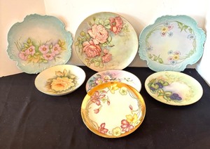 lot 111 image: Set of 6 Vintage Hand Painted Nippon Plates Assorted Floral Designs