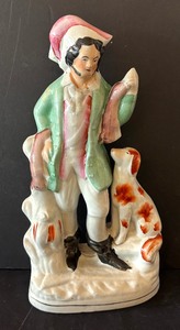 lot 118 image: Antique Porcelain Figurine of Man with Dog, 14.5 Inch