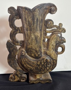 lot 131 image: 9-Inch Carved Soapstone Phoenix Figurine Vase