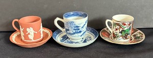 lot 134 image: Set of 3 Collectible Cup and Saucer Sets - Wedgwood, Mottahedeh, and Kutani