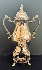 lot 142 image: 19-Inch Vintage Silver Plated Coffee Urn with Ornate Handles