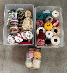 lot 143 image: Large Lot of Assorted Crafting Ribbon, Lace, and Twine Spools