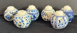 lot 144 image: Set of 6 Blue and White Candle Holders, 3 Inches Tall