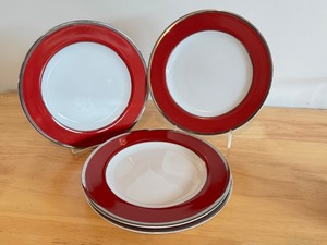 lot 111D image: Set of 10 Linens n Things Red and Platinum 8.25 Inch Dessert Plates