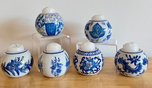 lot 130D image: Set of 6 Centrum Ceramics Blue and White Floral Candle Holders