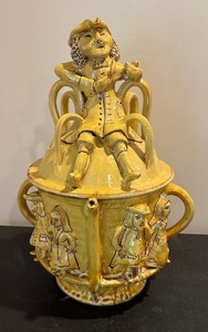 lot 10R image: Antique Fishley Pottery Pitcher  In the Style of Fishley Pottery Antique Lidded Pitcher