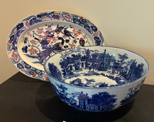 lot 169 image: Lovely Large Bowl by China Blue and Platter by MCI of Japan