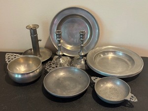 lot 174 image: Vintage Pewter Tableware and Candle Holders Collection