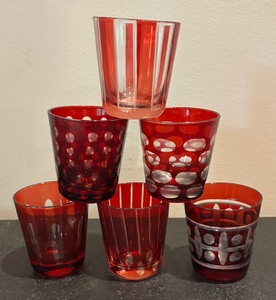 lot 177 image: Set of Vintage Bohemian Ruby Flashed Shot Glasses