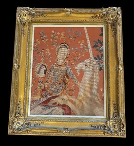 lot 10B image: The Lady and the Unicorn Framed Antique Needlepoint Tapestry