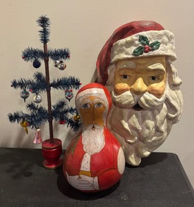 lot 208 image: Vintage Santa Mold, Santa Gourd, and Vintage Style Table Top Christmas Tree