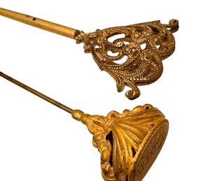 lot 18F image: Set of 3 Antique Hat Pins with Ornate Gold-Tone Designs