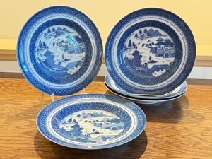 lot 30D image: Set of 6 Mottahedeh Historic Charleston 10-Inch Blue and White Pasta Bowls