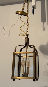 lot 191 image: Hanging Brass and Glass Lantern Light Fixture,