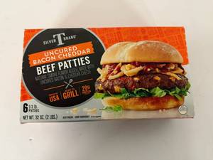 lot 14 image: C. 2lbs(6x 13lb) Beef Patties-uncured bacon & cheddar