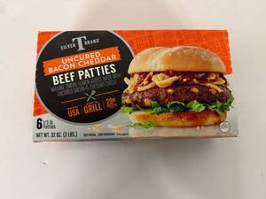 lot 15 image: C. 2lbs(6x 13lb) Beef Patties-uncured bacon & cheddar