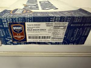 lot 24 image: H. 15lbs Bulk Bacon Natural Hickory Smoked-Wright Brand