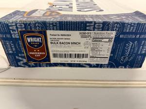 lot 26 image: H. 15lbs Bulk Bacon Natural Hickory Smoked-Wright Brand