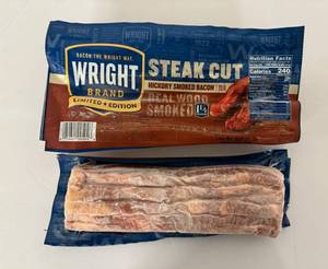 lot 36 image: G. 2x 1lb 4oz Steak Cut Hickory Smoked Bacon