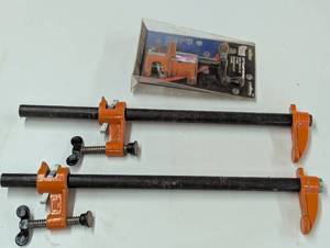 lot 96 image: Set of 2 - 16 Pipe Wood Clamps with Extra Fixing to create a 3rd - 34 Piping