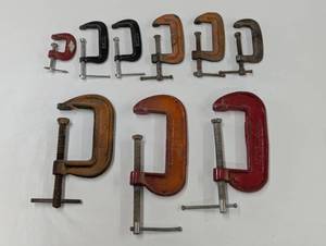 lot 66 image: 9 Piece Set C Clamps - Mixed Sizes - Small to Medium