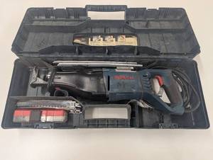 lot 12 image: Bosch 12-Amp Variable Speed Corded Reciprocating Saw - RS15 - With Case and Blades