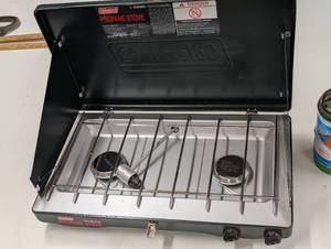 lot 208 image: Colman 2 Burner Propane Stove - With Full 1# Tank