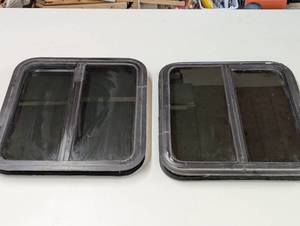 lot 196 image: Pair 21 x 22 - Topper, RV Windows - Great for DIY Projects - Split Sliding
