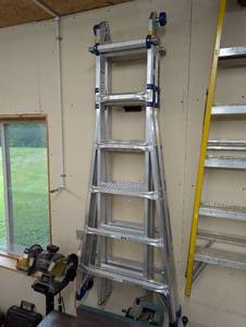 lot 174 image: 5 in 1 Multi Position Pro 26 ft. Reach Aluminum Adjustable Multi Position Ladder, 375 lb. Load Capacity Type IAA Duty