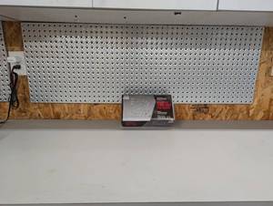 lot 157 image: Metal Peg Board Storage Panels with Hooks - 3 Panels - (2 - 32) (1-48)