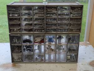 lot 139 image: 48 Bin parts Organizer - Comes with Screws, Bolts, Hardware in Pictures - 18x 16 x 6.5