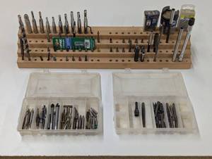 lot 148 image: Drill & Screw Gun Bits with Randoms - Comes with Wood Holder and 2 Plastic Storage Containers