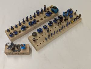 lot 149 image: 54 Piece Router Bit Collection with Wood Holders