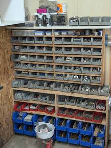 lot 151 image: Mega HardwareFastener with Storage Racks, Bins, Shelves - Large Lag Screws, Deck, Trim Screws, Nails, Tap cons and TONS MORE