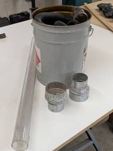 lot 288 image: Metal Bucket Full of Dust Collector Fittings and Pipe