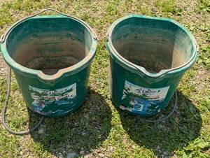 lot 366 image: Pair of Green 5 Gallon Heated Pales