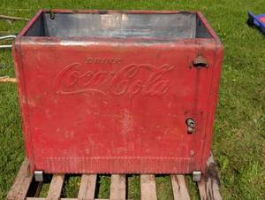 lot 334 image: Classic Coca Cola Cooler - 41 x 25 x 33 with Bottle Opener and Drain