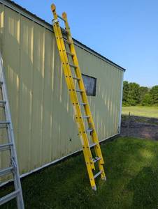 lot 300 image: 24 Fiberglass Extension ladder - Green Bull