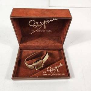 lot 10 image: Vintage Schiaparelli Mens Gold Band Swiss Made Stainless Steel Back 70920