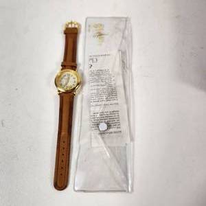 lot 15 image: New BeauticianBarber Watch White Face Gold Hands Quartz  Leather Band