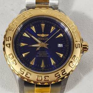 lot 19 image: New Mens Automatic INVIKTA Wrist Watch GoldSilver Band Blue Face With  Date 2309