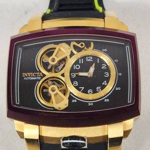 Beautiful New Men's INVIKA Wrist Watch Rectangle Black Face And Band 41697 Flame-Fusion Crystal