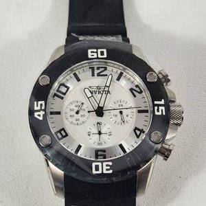lot 33 image: Mens New INVIKTA  Wrist Watch Face SilverBlack Face Black Band 22698 Japan Chronograph MRSP $595